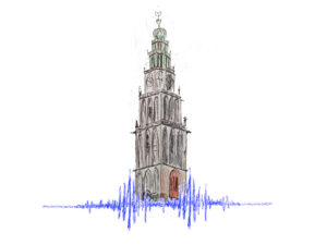 illustratie aardbeving groningen Martinitoren